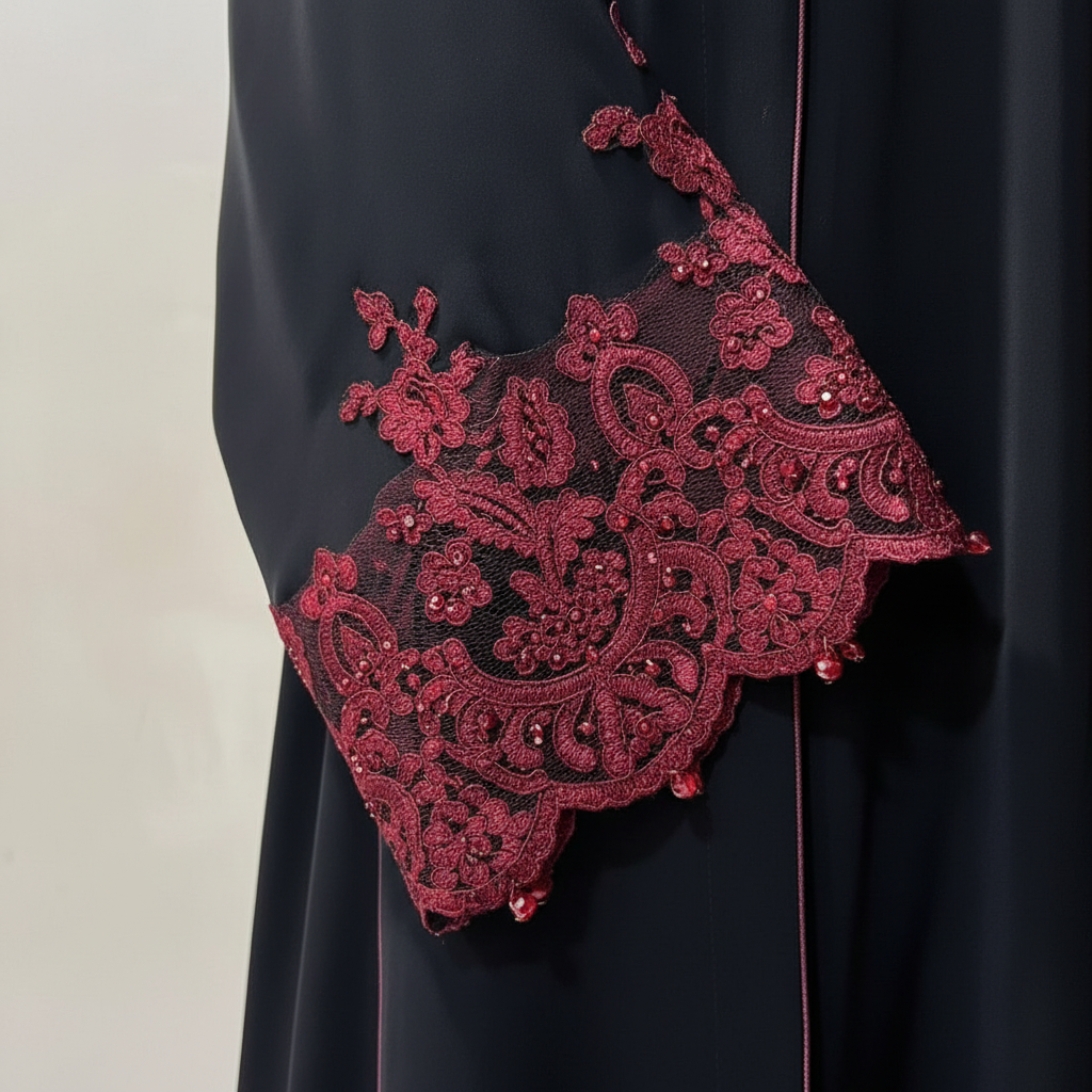 Abaya Sleeve Lace & Bead Detail