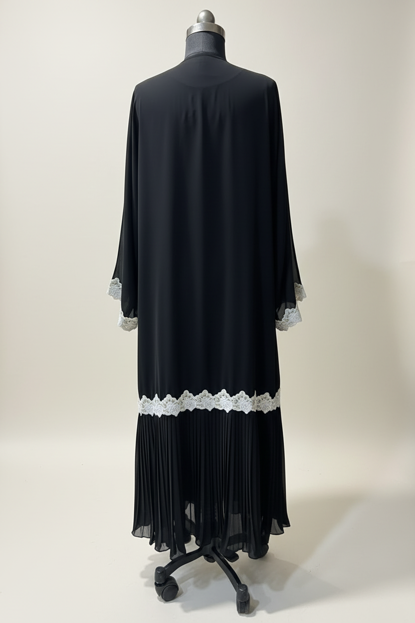 Back View – Black Abaya on Off-White Background
